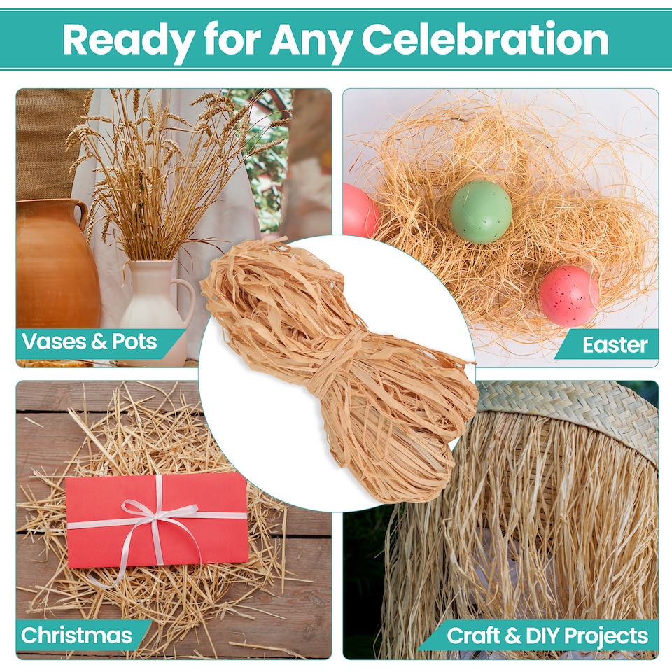 image 1 of 50gms Thick Natural Raffia Ribbon Bundles for Gift Wrapping