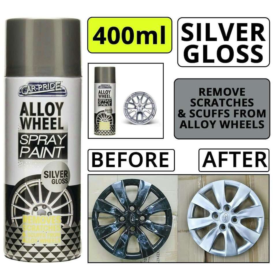 image 1 of Car Pride Alloy Wheel Spray Paint Silver Gloss Repair Care for Car Bike 400ml Silver