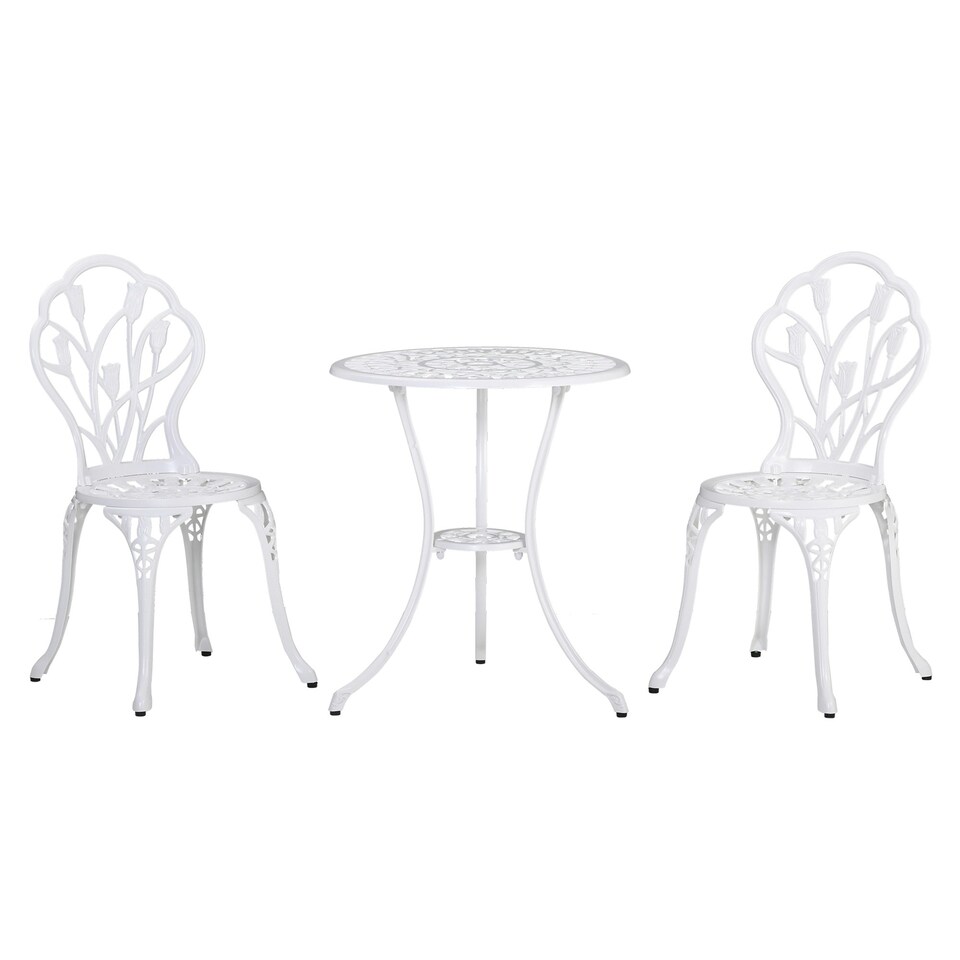 image 1 of Outsunny 3 Piece Bistro Set, Aluminium Garden Furniture with Umbrella Hole