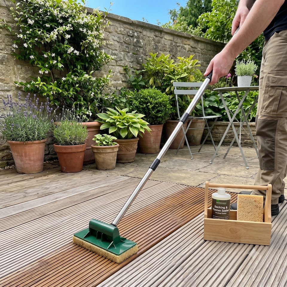 image 1 of Complete Decking Applicator Kit Telescopic Sponge Brushes and 100mm Edge Brush