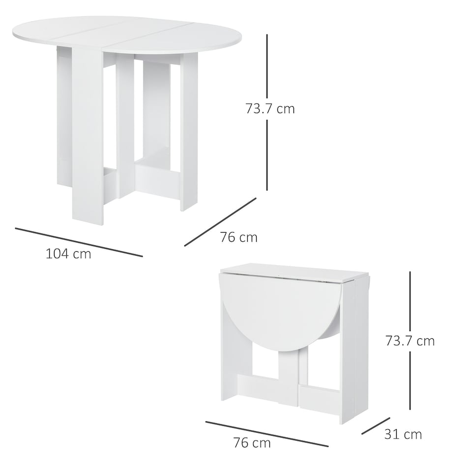 image 1 of HOMCOM Folding Dining Table Foldable Drop Leaf Dinner Table for Kitchen White