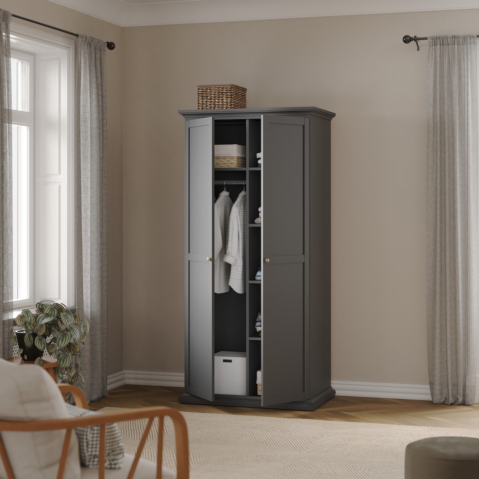 image 1 of Paris Wardrobe with 2 Doors in Matt Grey