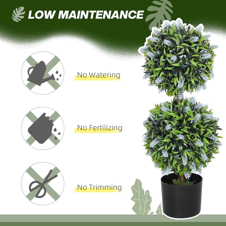 image 1 of HOMCOM Set of 2 Decorative Artificial Plants Ball Trees with Lavender Flowers in Pot Fake Plants for Home Indoor Outdoor Decor, 70cm, Blue
