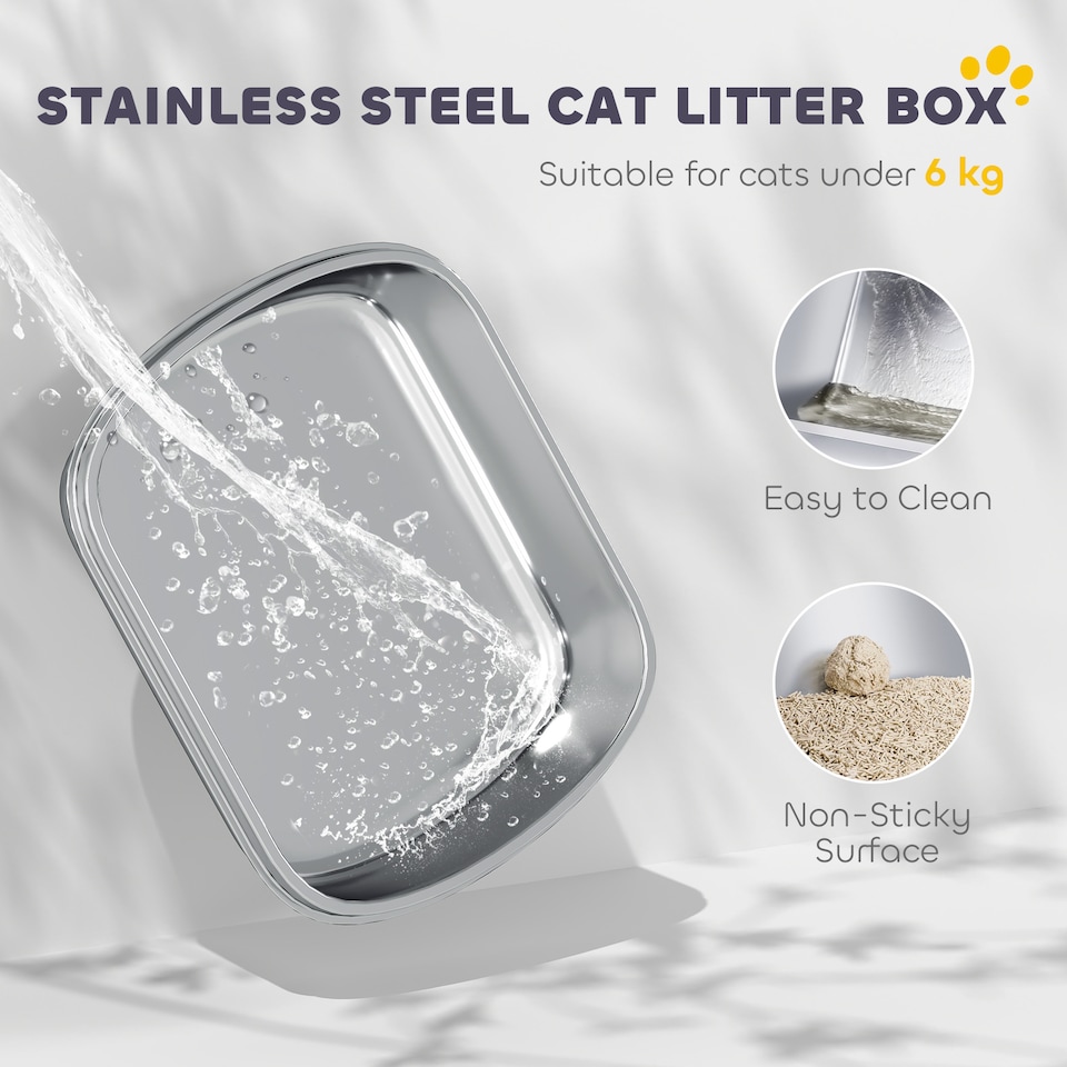 image 1 of PawHut Stainless Steel Litter Box, Enclosed Metal Cat Litter Tray with Scoop