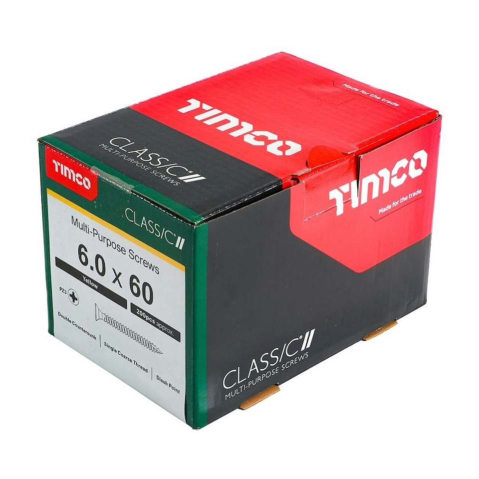 image 1 of Timco - Classic Multi-Purpose Screws - PZ - Double Countersunk - Yellow (Size 6.0 x 60 - 200 Pieces)