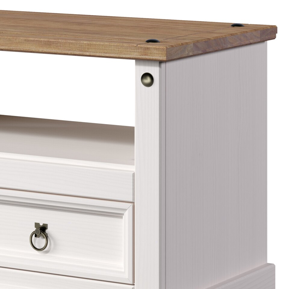 image 1 of Corona Flat Screen TV Unit - Antique Waxed Pine Media Cabinet with Drawers, Shelf, and Traditional Mexican Design | White | White | 1