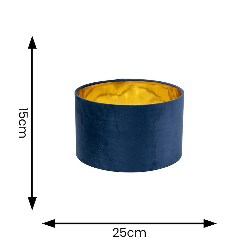 image 1 of ValueLights Reni Small Navy Velvet Gold Inner Lamp Shade & Bulb | Blue