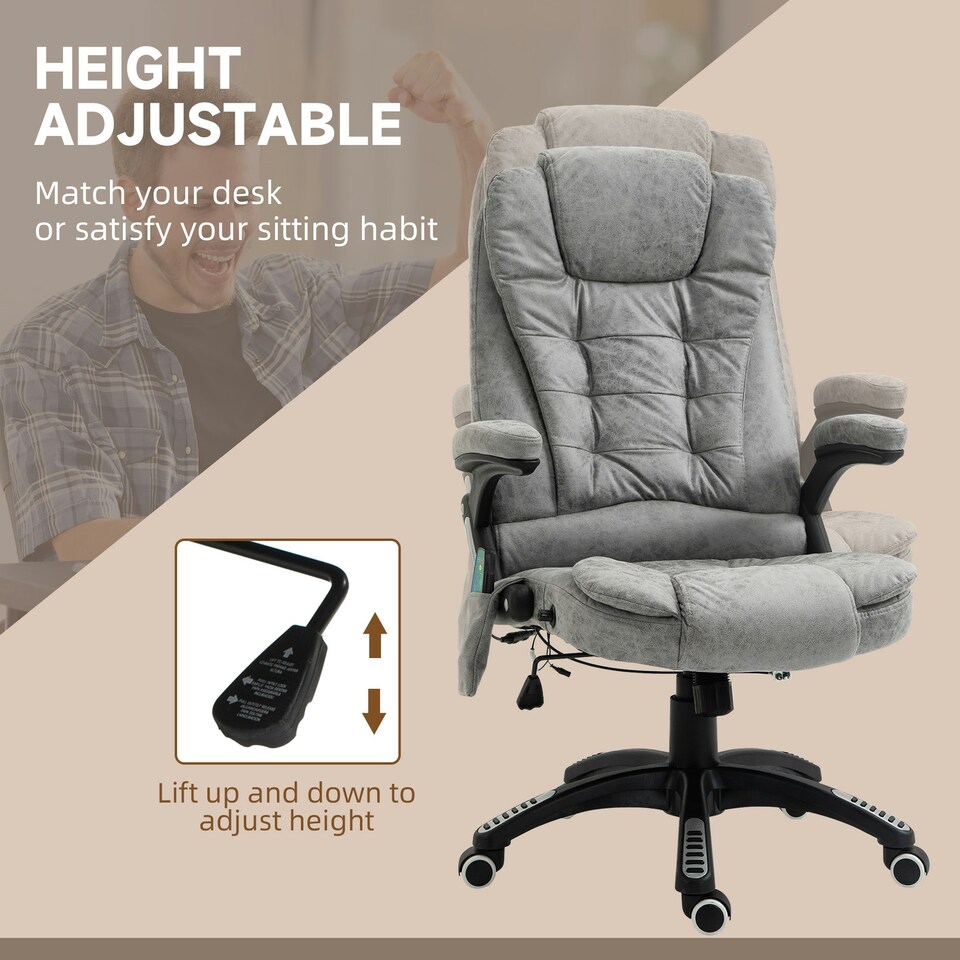 image 1 of Vinsetto Office Chair w/ Heating Massage Points and Lumbar Support Grey