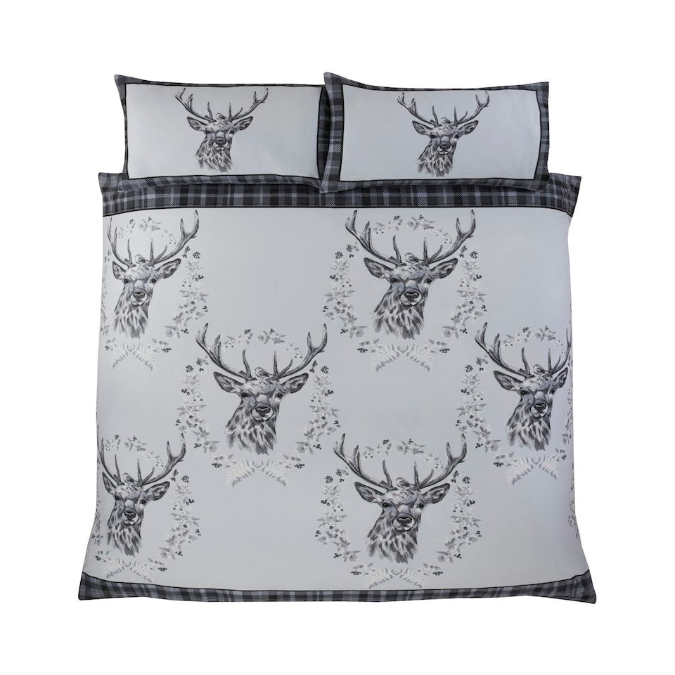 image 1 of Angus Stag Brushed Cotton Bedding Set Grey | Single