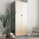 image 2 of 2-Door 2-Drawer Wardrobe with Storage Shelf, and Hanging Space - 180x75x46cm | Grey | Ash Grey & Oak | 1