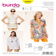Burda 6809 Paper Sewing Pattern – Women’s Tops & Tunics, UK Sizes 8–10–12–14–16–18–20, Easy