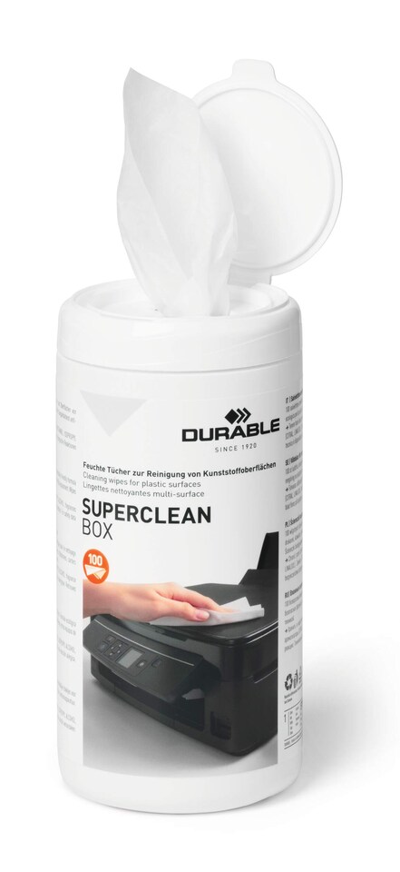 image 1 of Durable SUPERCLEAN Anti-Static Biodegradable Tech Cleaning Wipes | Tub of 100
