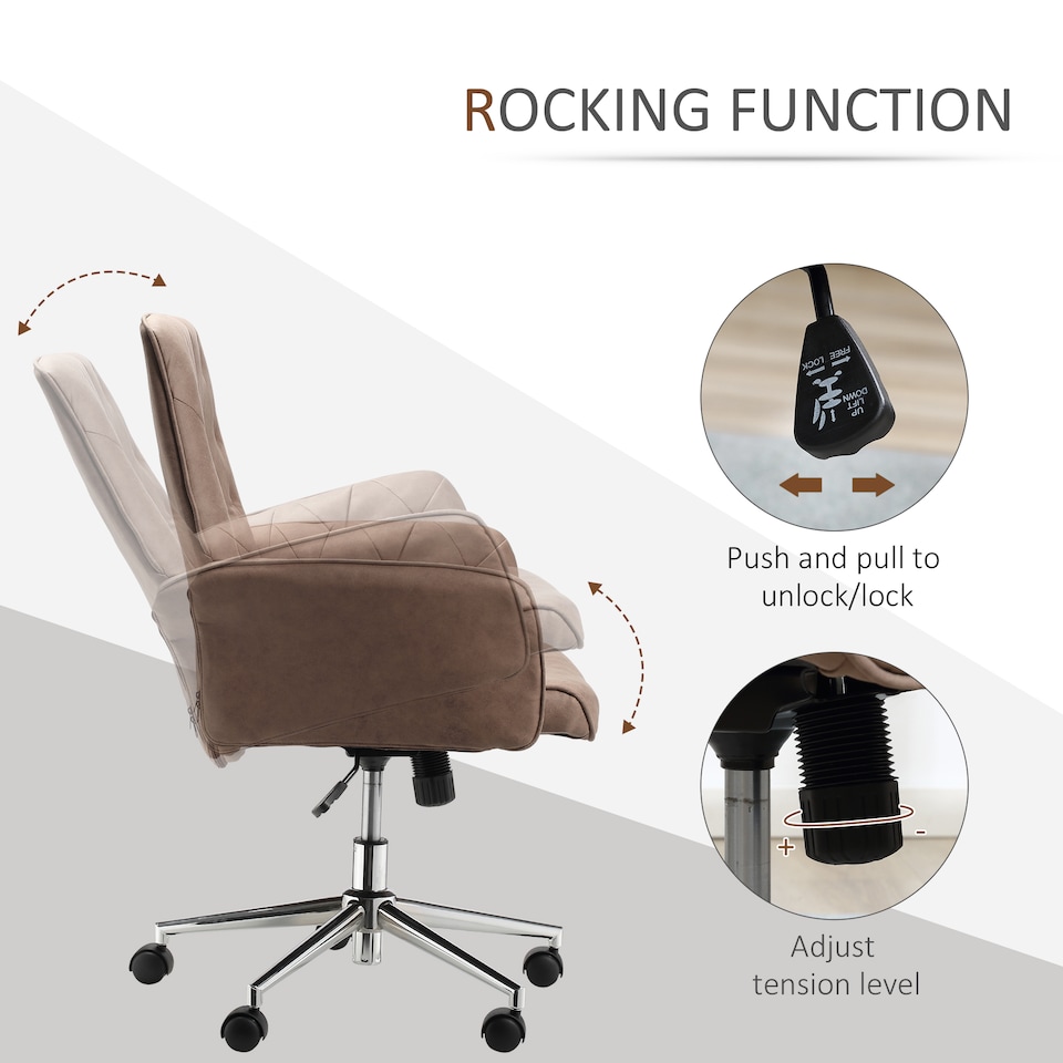 image 1 of Vinsetto Office Desk Chair, Microfibre Vanity Chair with Height Adjustable, Armrest, Swivel Chair for Home, Coffee