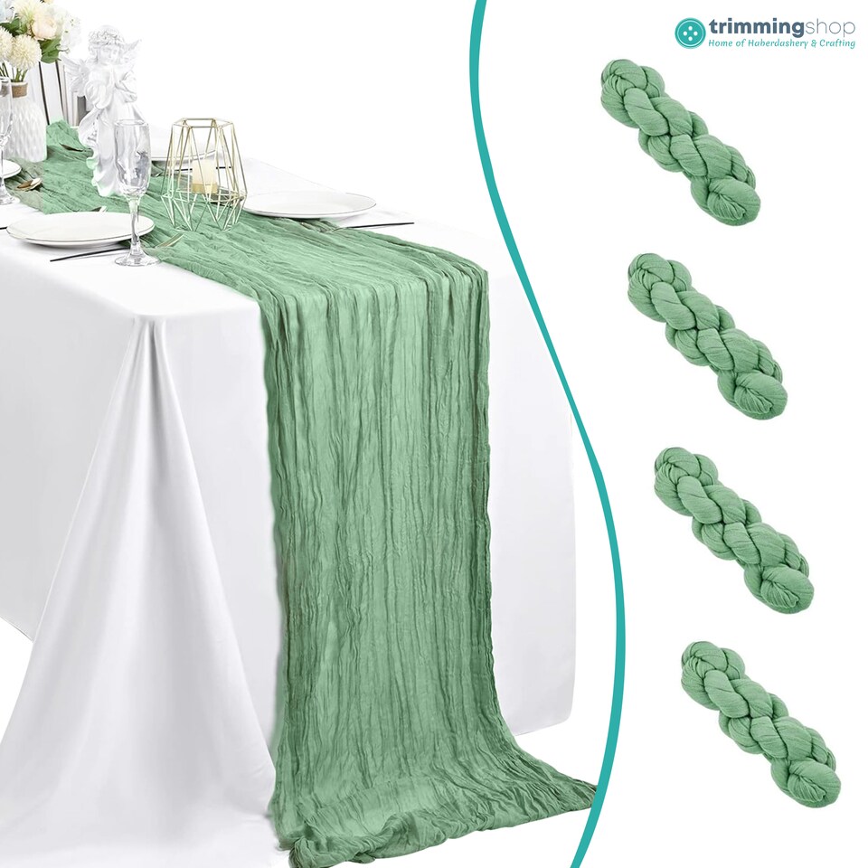 image 1 of Sage Green Cheesecloth Table Runner, Rustic Sheer Table Decor - 90x300cm