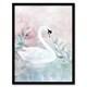 image 1 of Swan Lake Pink Green Watercolour Living Room Black Framed Wall Art Print A4