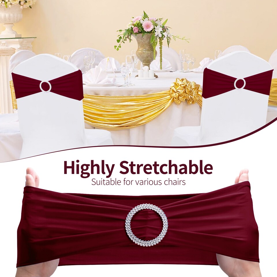 image 1 of 13"x5" Spandex Chair Bands with Slider Buckle, Elastic Chair Sash - 1pc