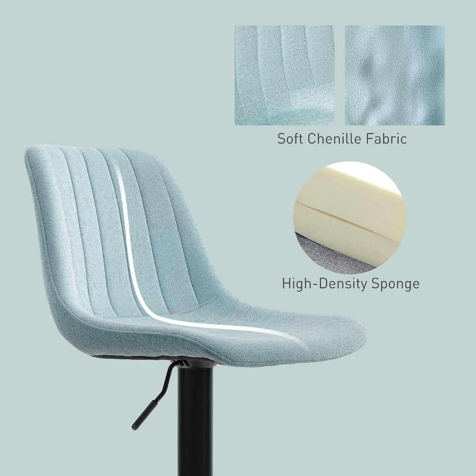 image 1 of HOMCOM Bar Stools Set of 2 Adjustable Swivel Bar Chairs with Backrest Blue | Light Blue