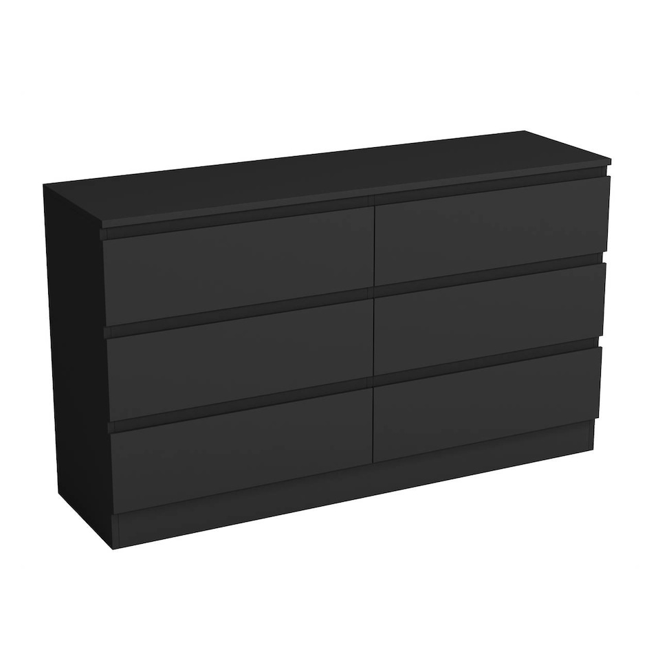 image 1 of Minimalist Chest of 6 Drawers - 68.6x120x35cm | Black | Black & Black | 1