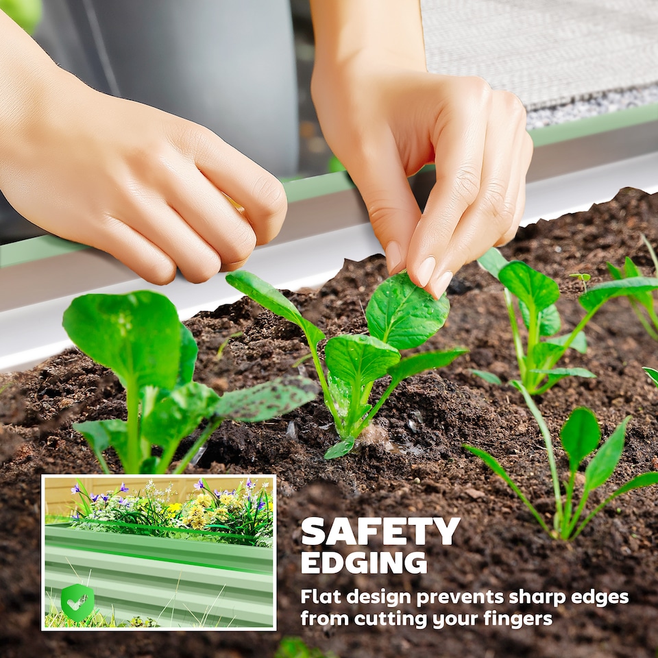 image 1 of Outsunny Set of 2 Raised Garden Bed Galvanised Planter Box, Light Green | Green | Green