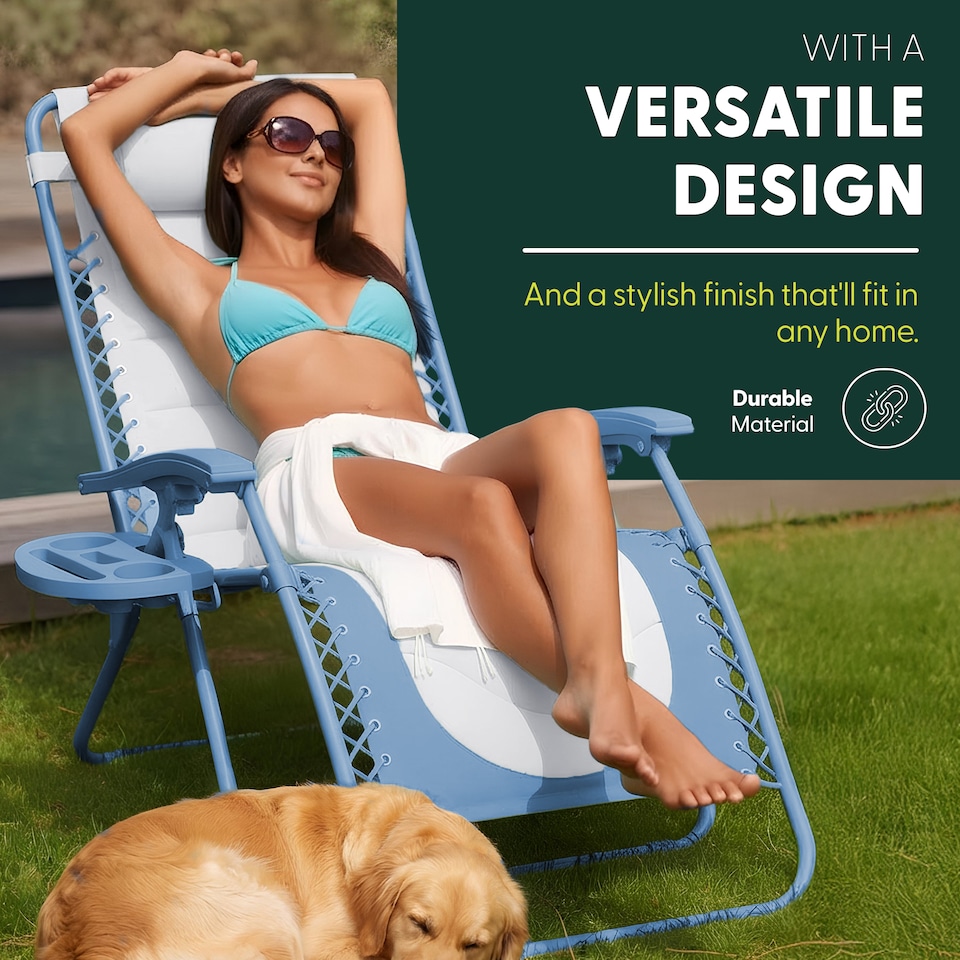 image 1 of Keplin Colour Block Padded Zero Gravity Chairs Set of 2 Folding Garden Recliners