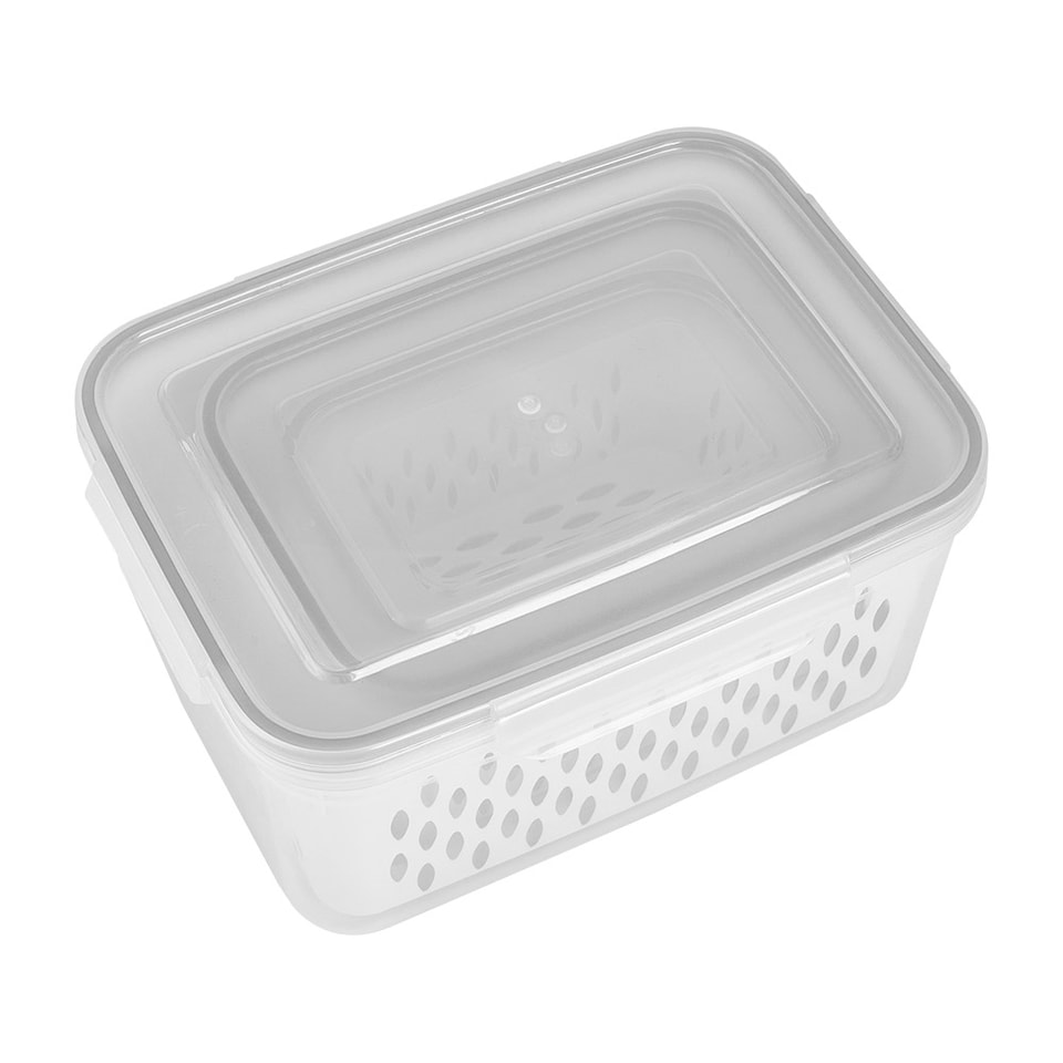 image 1 of Living and Home 3pcs Fridge Storage Containers Box with Removable Drain Baskets | Grey