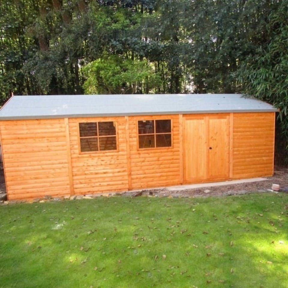 image 1 of Shiplap Mammoth Loglap 12 x 30 Feet Shed Double Door with Two Opening Window Brown