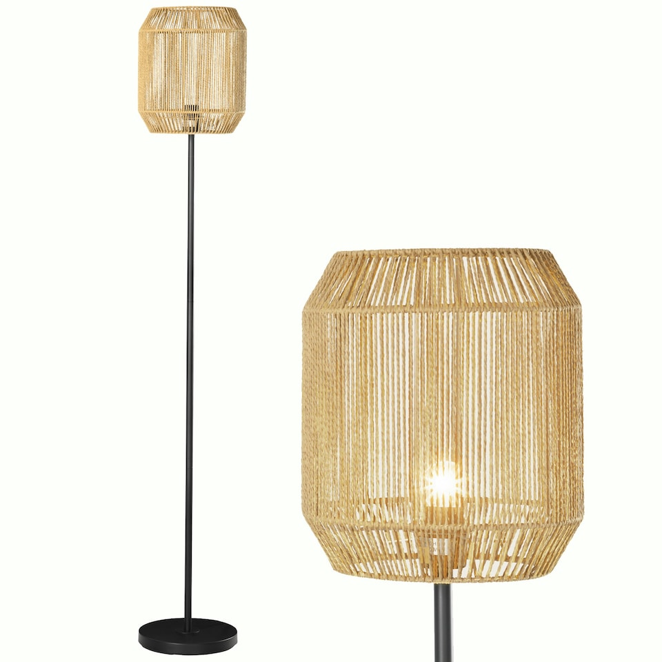 image 1 of HOMCOM Farmhouse Floor Lamp for Living Room Bedroom with Rattan Wicker, Natural
