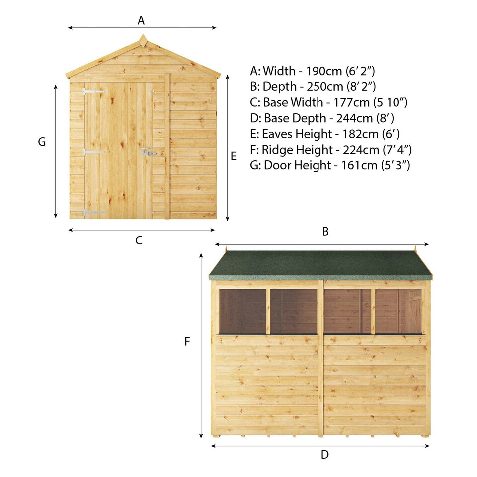 image 1 of 8 x 6 Feet Woodsman Shiplap Apex - Styrene - L250.4 x W189.7 x H223.8 cm | Brown | 1