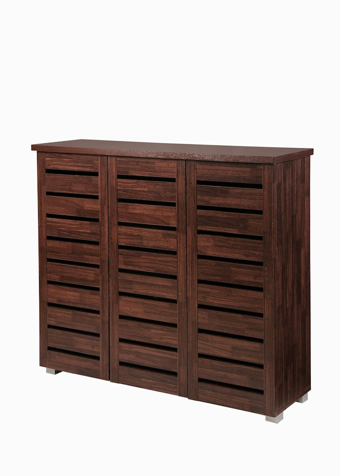 image 1 of Essentials 3 Door Shoe Cabinet Walnut Finish