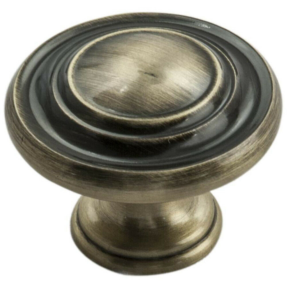 Loops Round Ringed Pattern Door Knob 32mm Diameter Antique Burnished Brass Handle in Metallics