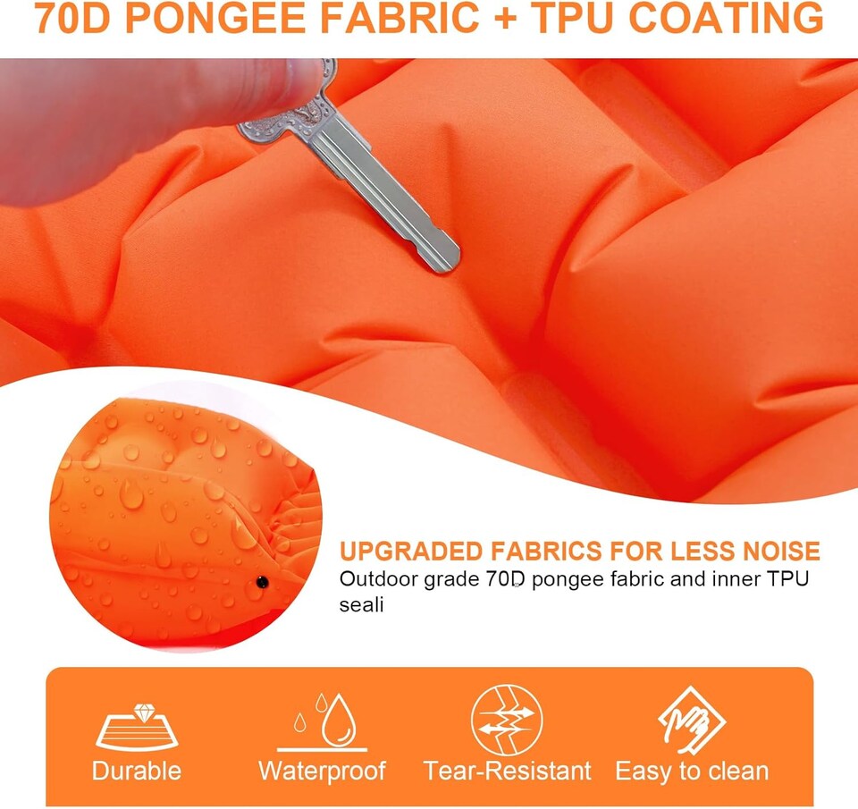 image 1 of Ultralight Inflatable Sleeping Mat with Built-in Pillow & Foot Pump | Orange | Orange