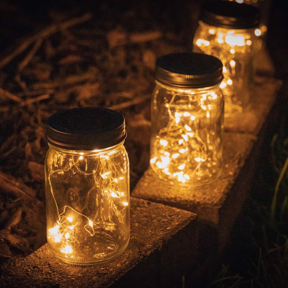 image 1 of ValueLights 2 Pack of Solar Powered Jars with Fairy Lights | Clear