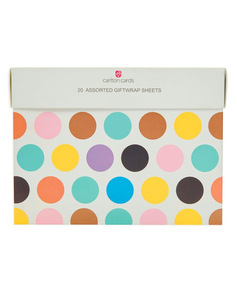 image 1 of Multipack of 20 Assorted Wrapping Paper Sheets | Gift Wrapping | Birthdays/Weddings | Bright Design | With Keepsake Box | Multi | 20