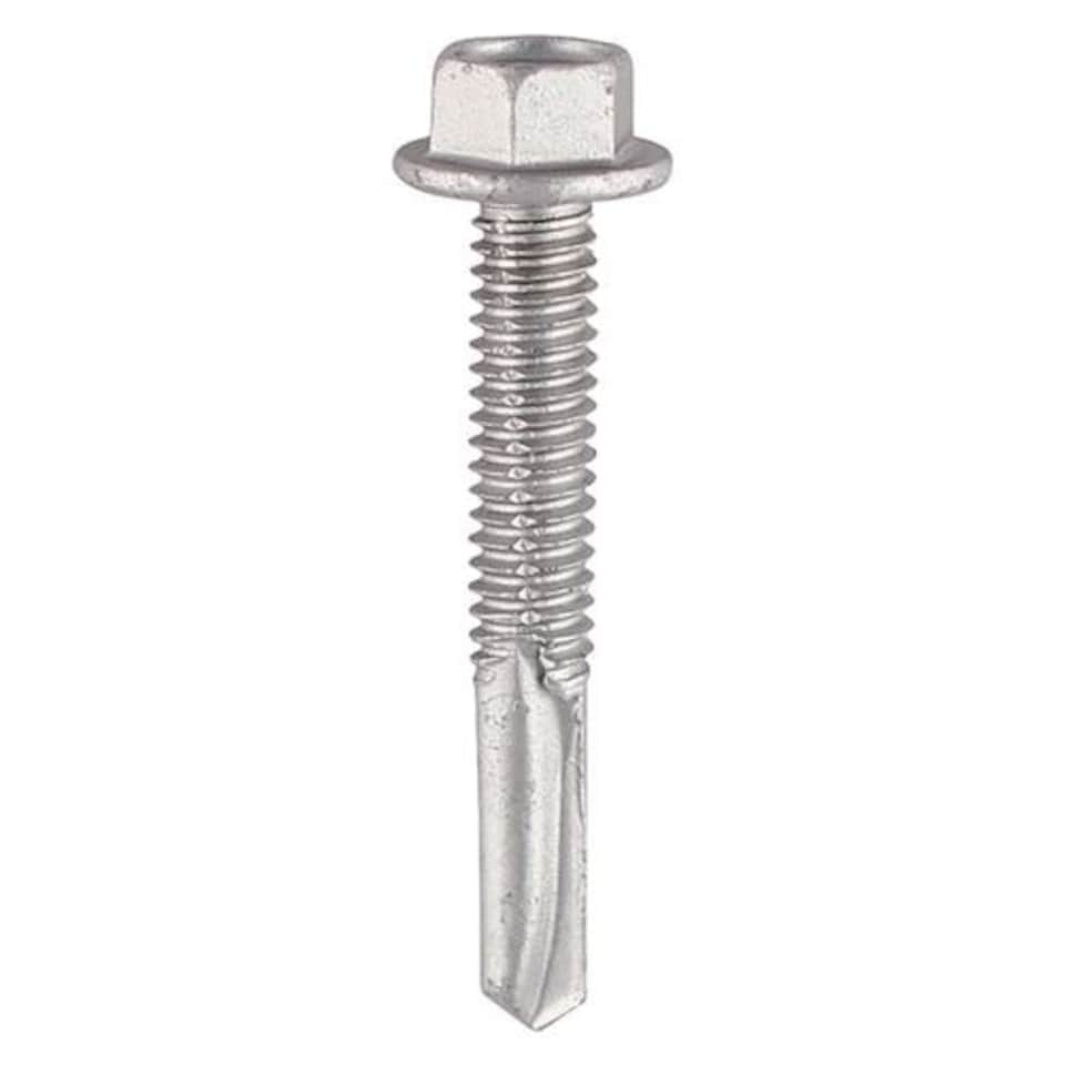 image 1 of Timco - Metal Construction Heavy Section Screws - Hex - Self-Drilling - Bi-Metal - Exterior - Silver Organic (Size 5.5 x 38 - 100 Pieces)