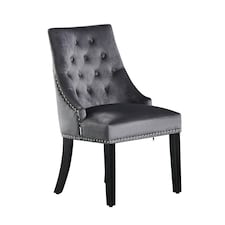 Single Velvet Dining Chair Ergonomic Scoop Knockerback & Button Tufted Wood Legs Grey | Dark Grey