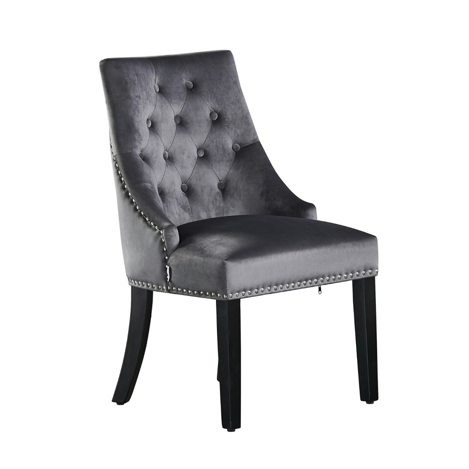 image 1 of Single Velvet Dining Chair Ergonomic Scoop Knockerback & Button Tufted Wood Legs Grey | Dark Grey