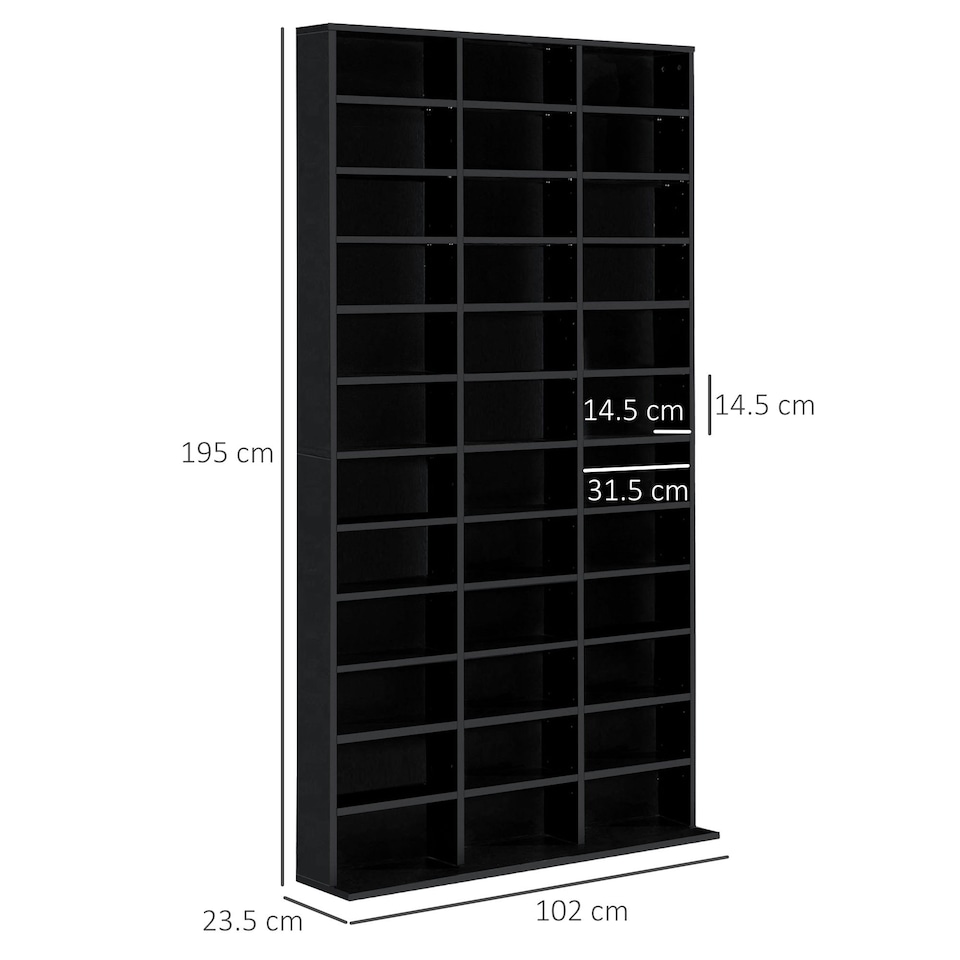 image 1 of HOMCOM CD DVD Media Storage Shelves Display Shelf Racks Wooden Frame Black