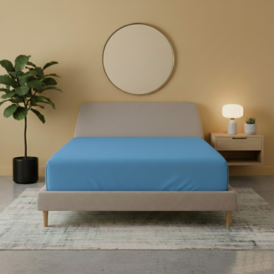 image 1 of Flannelette Fitted Sheet Soft Brushed Cotton Bedding Warmth Comfort | Blue | Small Double