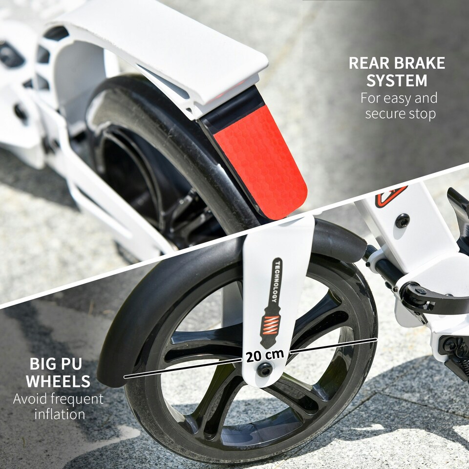image 1 of HOMCOM Folding Kick Scooter with Big Wheels for 14+ Teens Adult, White