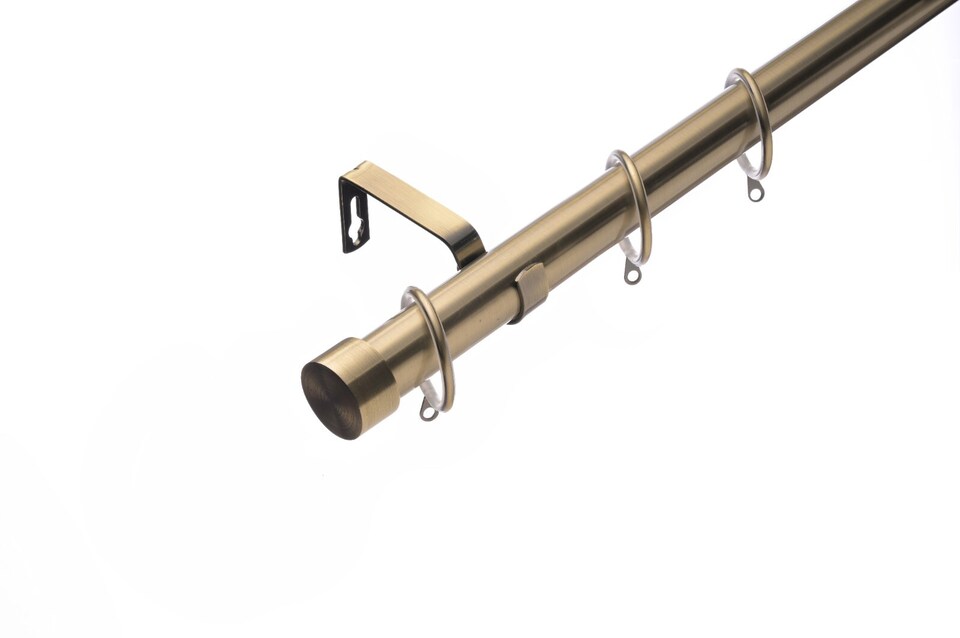 image 1 of Lister Cartwright 28mm Antique Brass Extendable Metal Curtain Pole Set Rings with Stopper Finial (120 - 350 cm)