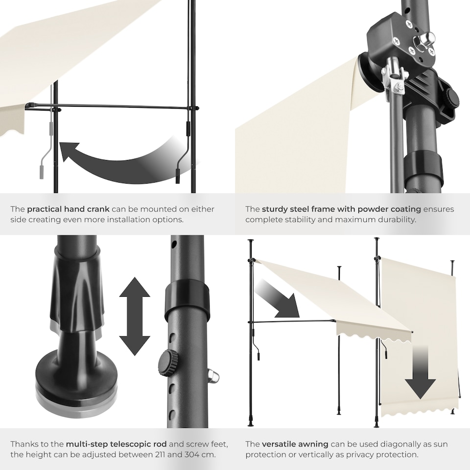 image 1 of Awning with hand crank - pressure fitted , height adjustable | Cream | beige | 150 x 180 cm | 1