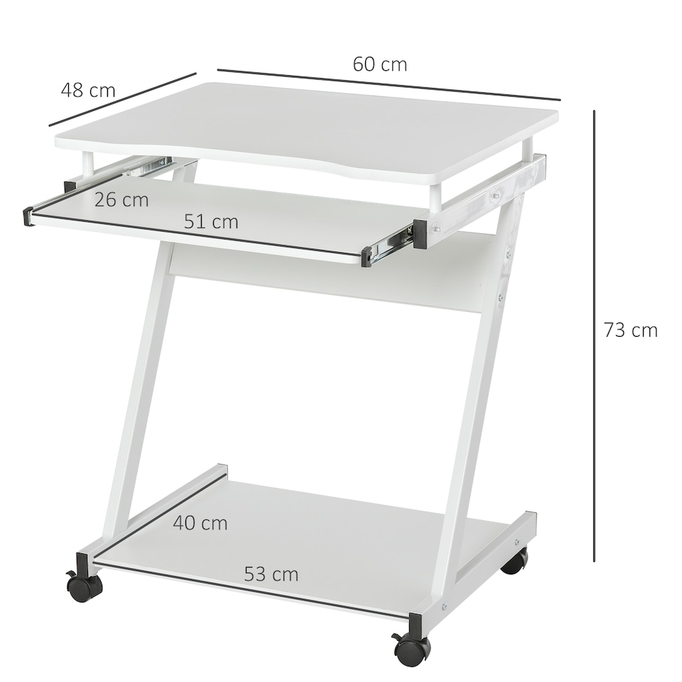 image 1 of HOMCOM Movable Computer Desk with 4 Moving Wheels White