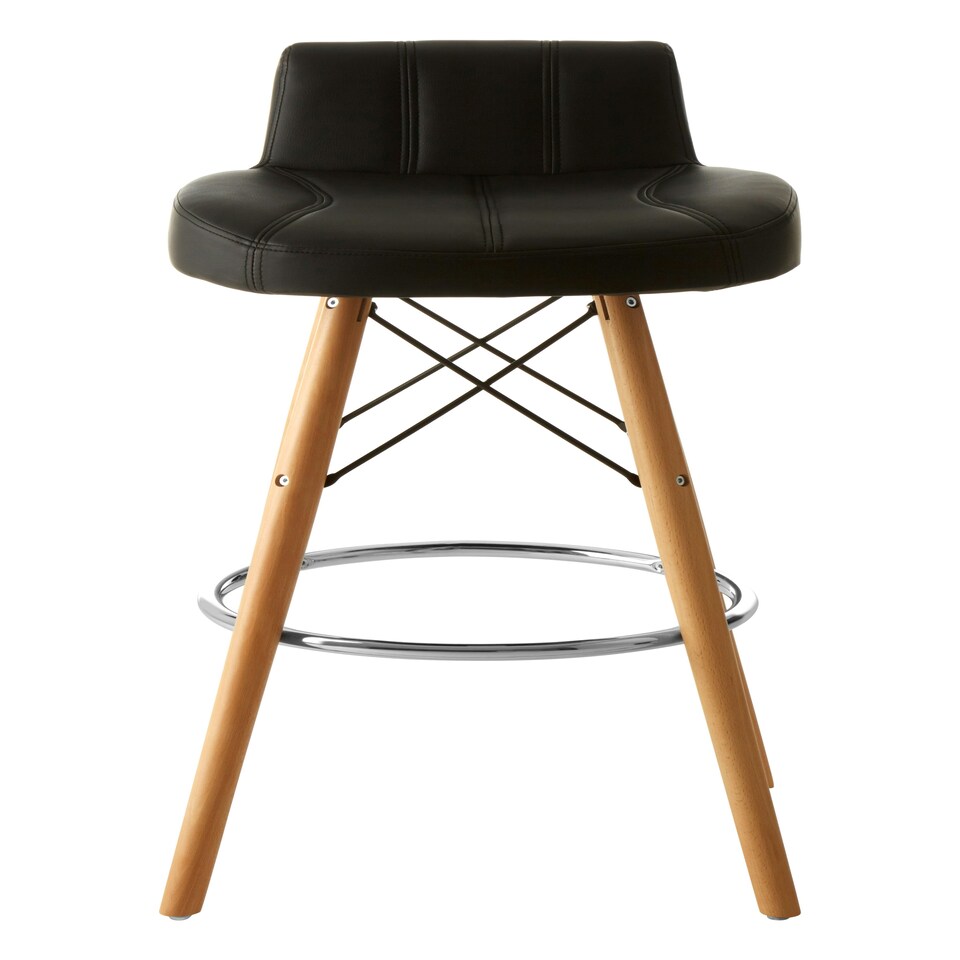 image 1 of Interiors by Premier Black Leather Effect Bar Stool, Comfortable Seating Faux Leather Bar Stool, Space-Saver Kitchen Stool