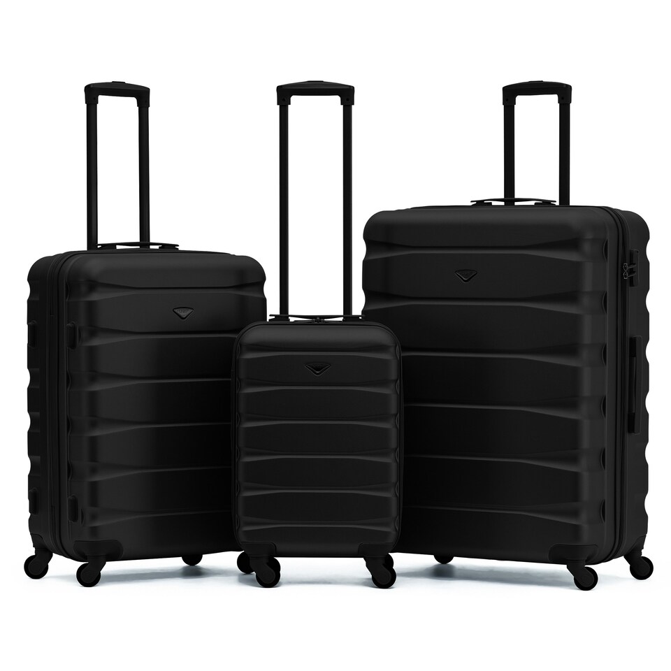 image 1 of Flight Knight Set of 3 Lightweight 4 Wheel ABS Hard Case Suitcases Cabin & Hold Luggage, 100+ Airlines Approved - easyJet, British Airways, Ryanair, Jet2 Green | Forest Green / Black