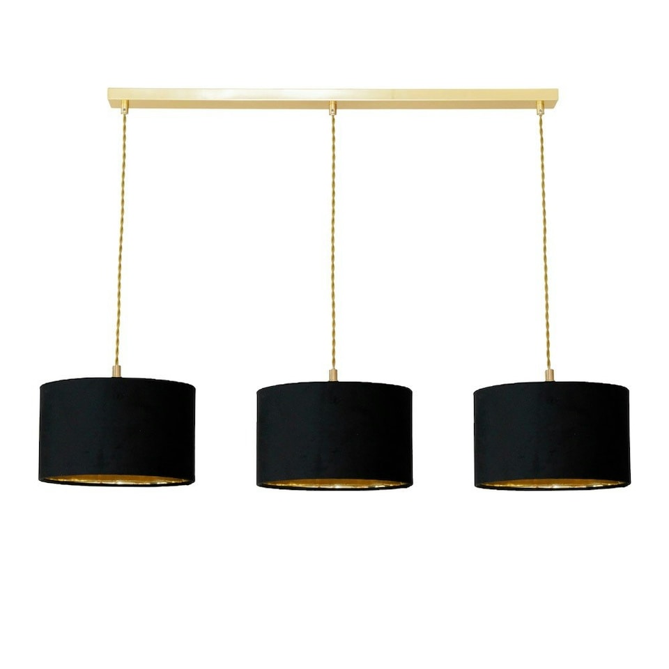 image 1 of ValueLights Reni Black Velvet & Gold Shade 3 Drop Bar Gold Diner Ceiling Light and LED Bulbs Gold