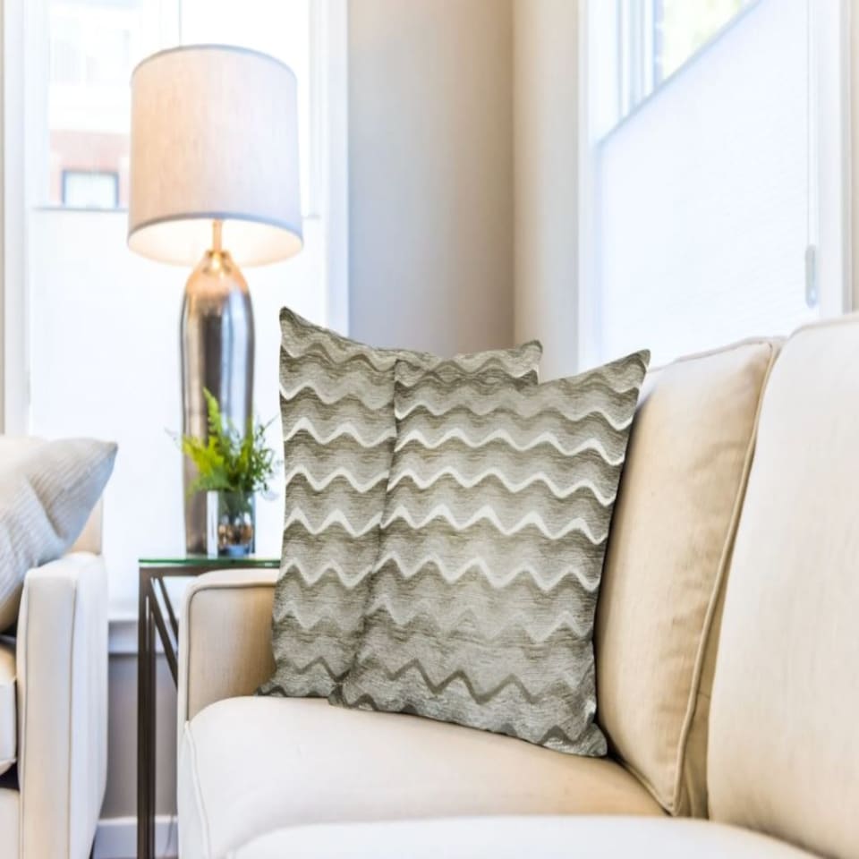 image 1 of Waves Cushion Cover 43cm x 43cm Grey | Grey | Grey