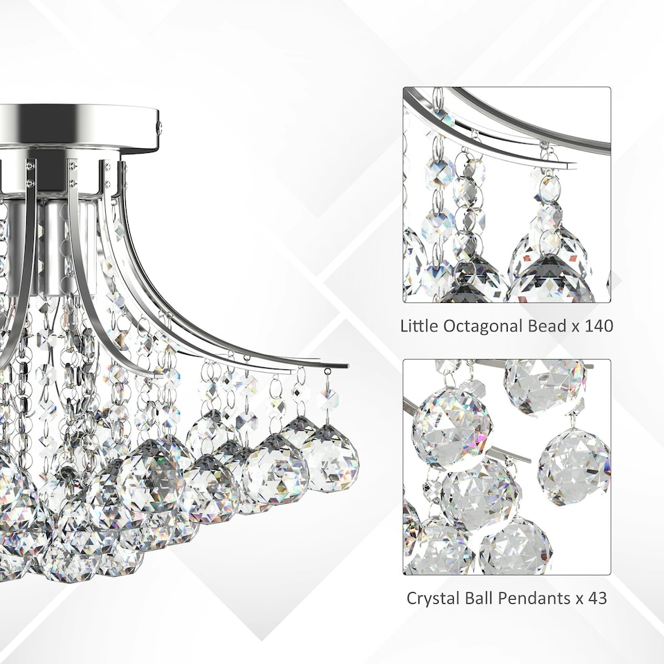 image 1 of HOMCOM Modern K9 Crystal Chandelier Ceiling Lighting Pendant Lamp with 3 Light