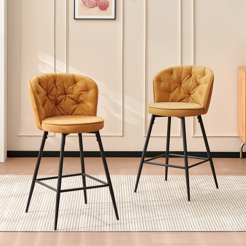 image 1 of SONARA Set of 2 Blended Woven Fabric Counter Height Bar Stools with Backrest | Yellow