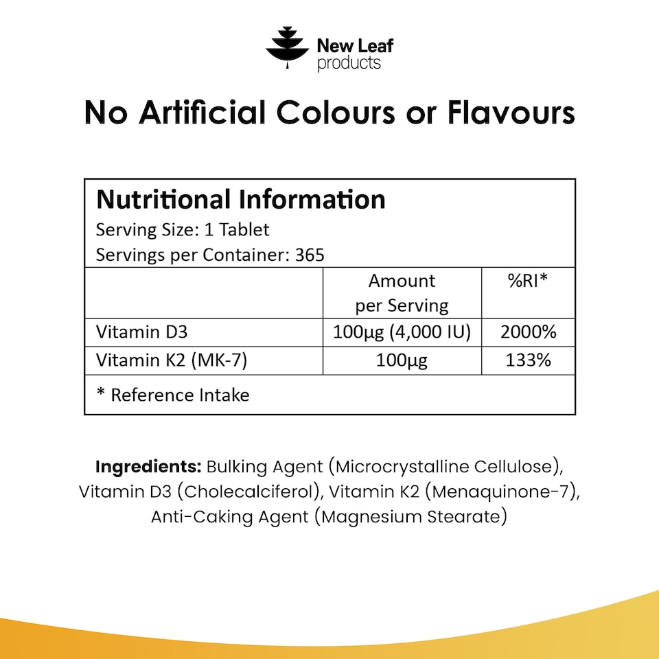 image 1 of Vitamin D3 & K2 Tablets D3 4000iu & K2 100mcg 365 Tablets