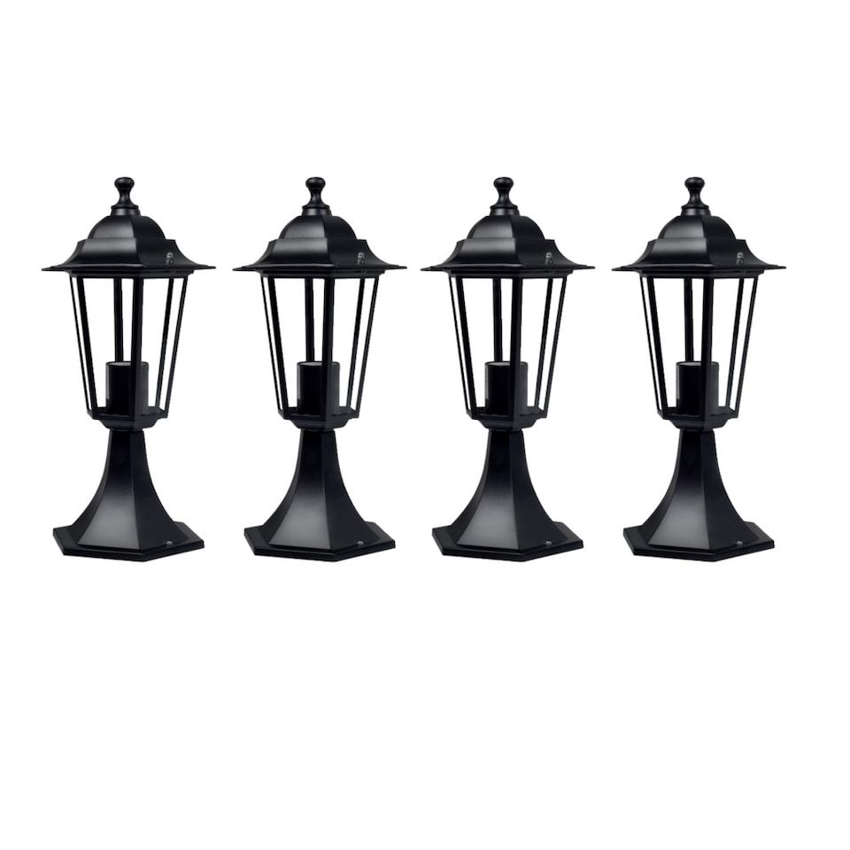 image 1 of Set of 4 Cumbria - Black Six Sided IP44 Outdoor 41cm Pedestal Lights